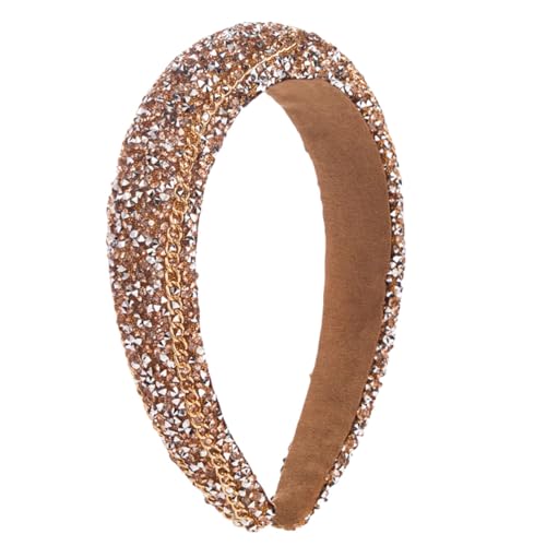 scicent Stirnband Kristall Strass Glänzend Haarband mit Kette Mode Haarreif Damen Dickes Gepolstert Headband Delicate Haar Accessoires für Frauen und Mädchen (Kaffee) 26910 von scicent
