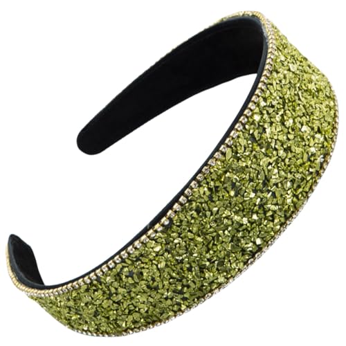 scicent Stirnband Mädchen Breit Braut Haarband Hochzeit Strass Haarkrone Mode Kristall Haarreif Kunstperle Glitter Sparkle Haarschmuck für Frauen und Mädchen (Militärgrün) - 26015 von scicent