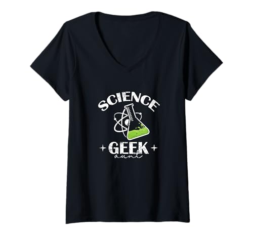 Damen Wissenschaftsfreak Tante Lab Nerd T-Shirt mit V-Ausschnitt von science aunt stem nerd experiments geeky aunt