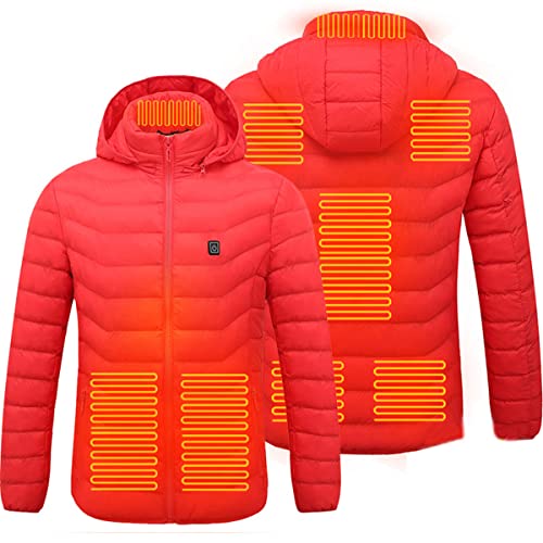 Beheizbare Jacke Winter Elektrische Beheizte Jacke mit Kapuze für Herren Damen，USB Wiederaufladbar Heizmantel Warme Heizjacke Daunenjacke Hooded für Outdoor Motorrad Wandern Skifahren Camping,Red,6XL von scosao