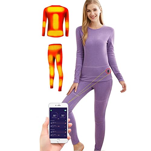 Beheizbare Unterw?sche Elektrische USB thermounterw?sche f¨¹r Herren Damen Atmungsaktive Heizung Base Layer Fleece Gef¨¹tterte Langarm Beheizte Hose Set mit Waschbar & APP Temperaturregelung,Purple,XL von scosao