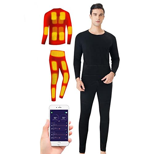 Beheizbare Unterwäsche Elektrische USB thermounterwäsche für Herren Damen Atmungsaktive Heizung Base Layer Fleece Gefütterte Langarm Beheizte Hose Set mit Waschbar & APP Temperaturregelung von scosao