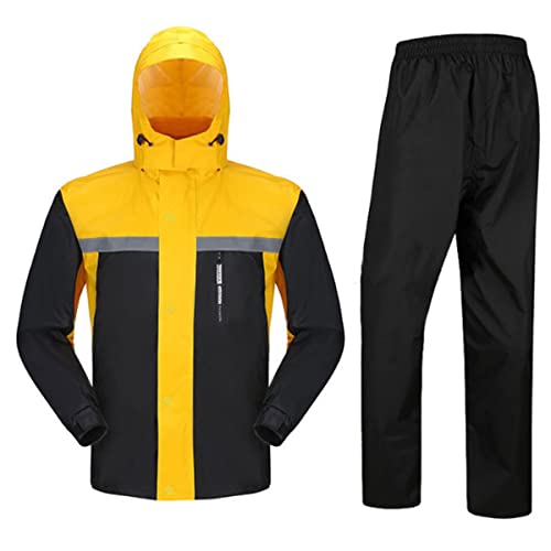 Regenanzug Reflektierender Wasserdicht Regenmantel Herren Winddicht Motorrad Regenjacke Atmungsaktiv Regenjacke+Regenhose Outdoor Fahrrad Rain Windbreaker Rainwear für Fischen Wandern,Yellow,XXL von scosao