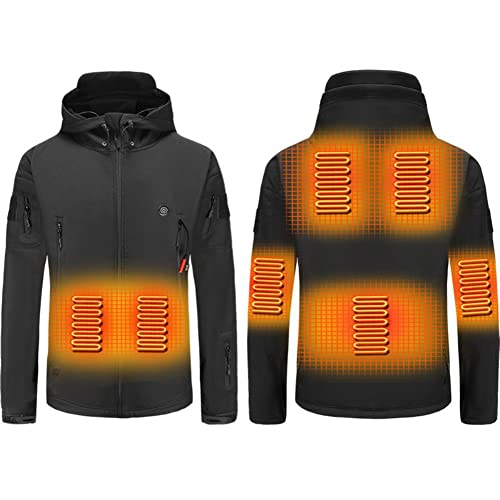 scosao Beheizbare Jacke Herren Winterjacke USB Elektrische Heizjacke Wasserdicht Winddicht Warme Heizung Jacke mit Kapuze 3 Temperatur für Outdoor Jagd Wandern Motorrad Skifahren,Black,4XL von scosao