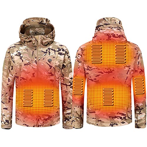 scosao Beheizbare Jacke Herren Winterjacke USB Elektrische Heizjacke Wasserdicht Winddicht Warme Heizung Jacke mit Kapuze 3 Temperatur für Outdoor Jagd Wandern Motorrad Skifahren,Camo,XXL von scosao