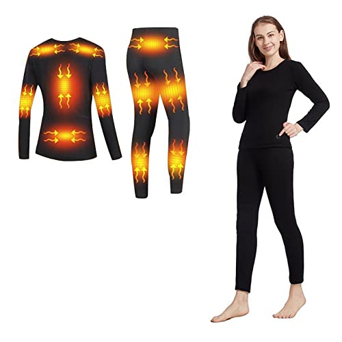 scosao Beheizbare Thermounterwäsche Damen Funktionsunterwäsche Set USB Beheizte Thermowäsche Base Layer Skiunterwäsche Winter Innenfleece Lange Warm ​Heizung Unterwäsche mit 16 Zonen Beheizt,Black,S von scosao