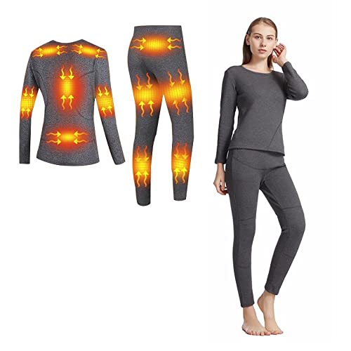 scosao Beheizbare Thermounterwäsche Damen Funktionsunterwäsche Set USB Beheizte Thermowäsche Base Layer Skiunterwäsche Winter Innenfleece Lange Warm ​Heizung Unterwäsche mit 16 Zonen Beheizt,Gray,L von scosao