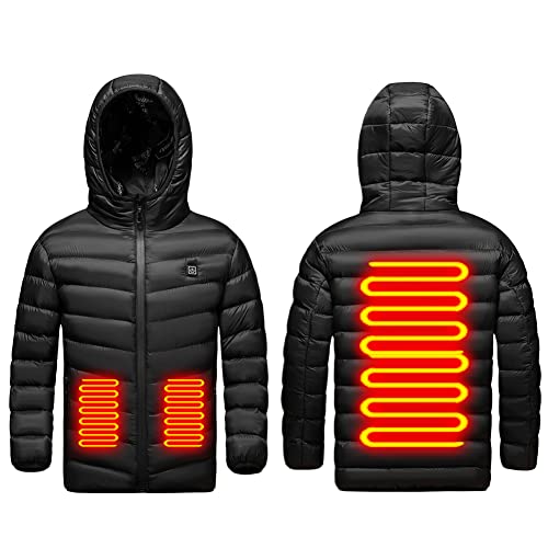 scosao Beheizbare Weste für Kind, Beheizte Jacken Kinder Weste Mantel USB Elektrische Lange Ärmel Heizung Kapuzenjacken Warm Winter Thermobekleidung füR Outdoor Camping Wanderung,130cm von scosao