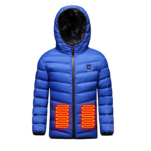 scosao Beheizte Jacke Kinder, Junge Mädchen Daunenjacke Hoodies USB Wiederaufladbar Beheizbare Kleidung Winter Wärmer Bekleidung füR Outdoor Camping Wanderung,Blue,170cm von scosao