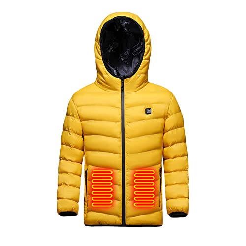 scosao Beheizte Jacke Kinder, Junge Mädchen Daunenjacke Hoodies USB Wiederaufladbar Beheizbare Kleidung Winter Wärmer Bekleidung füR Outdoor Camping Wanderung,Yellow,150cm von scosao