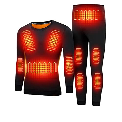 scosao Elektrisch Beheizbare Unterwäsche Set, 12-Zonen Heizung Thermounterwäsche Männer Winter Wärmende Unterwäsche 3-Gang-Temperaturregelung Langarm Winter-Baselayer-Kleidung für Den Alltag,M von scosao