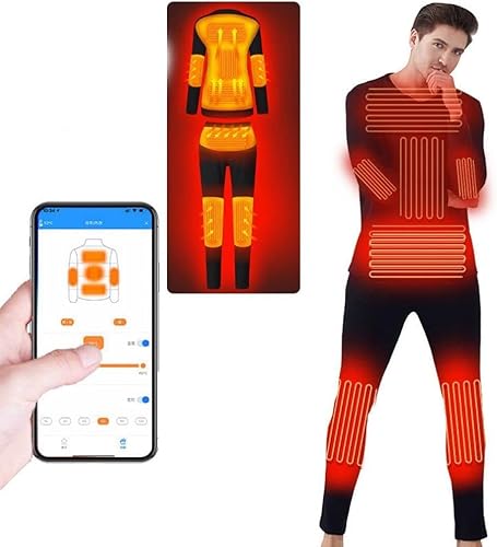 scosao Elektrisch Beheizt Thermo-unterwäsche Set für Damen Herren mit Bluetooth-Steuerung Elektrische Beheizbare Thermounterwäsche, Winter Base Layer Set Hemd Und Hose,Men,XXL von scosao