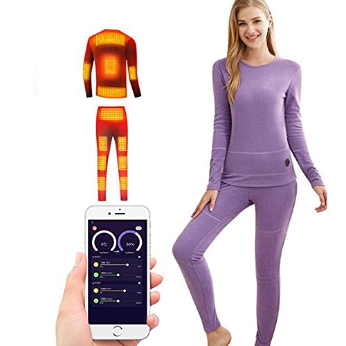 scosao Elektrische Heizung Thermo-Unterwäsche Set Wiederaufladbar Beheizbare Unterwäsche für Damen Thermo Waschbar mit 3s Schnelles Aufheizen für Outdoor Wandern Jagd Motorrad Camping Winter,Purple,S von scosao