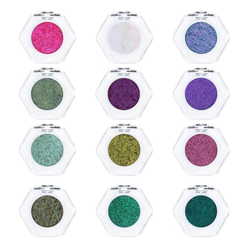 scyca Einzelnes Lidschatten-Make-up, Lidschatten mit individuellem Glitzer, 12 x Lidschatten mit lang anhaltendem Glanz, für Damen, Konturenpuder von scyca