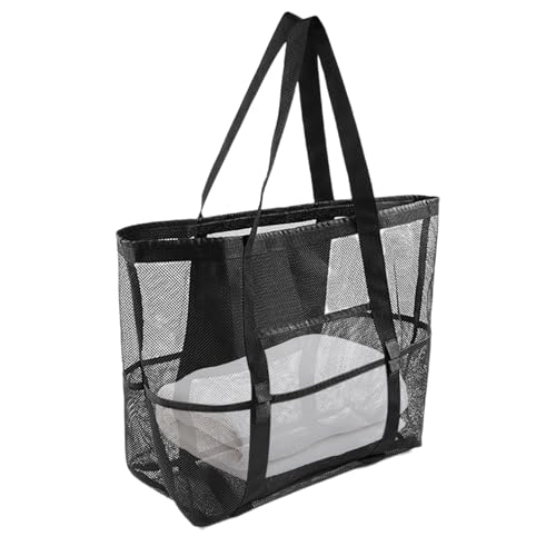 scyca Strandtasche aus Netzstoff, Strandtasche mit Taschen, faltbare Netz-Reisetaschen für Pool, Schwimmtasche, große Strandtasche, Organizer für Spielzeug aus Netzstoff, Schwarz , Consulte la von scyca