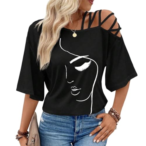 sczewoa Schulterfreies Damen-Top, kurzärmelig, lässig, Grafik, Y2K, Schwarz, Groß sczewoa Schulterfreies Damen-Top, kurzärmelig, lässig, Grafik, Y2K, Schwarz, Groß von sczewoa