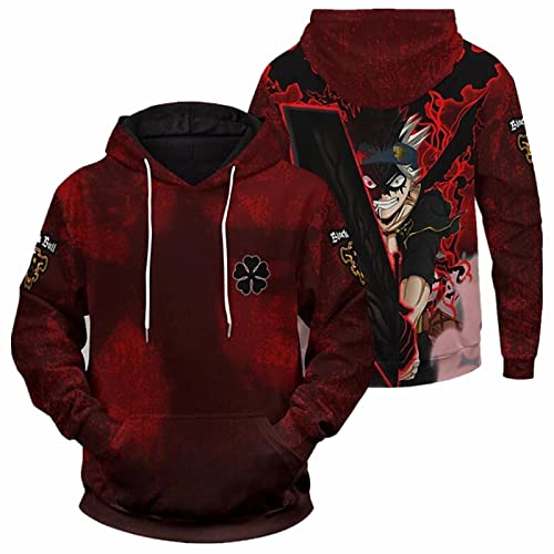 Anime Black Clover Cosplay Asta Hoodies, Unisex 3D Digitaldruck Sweatshirt für Anime Fans Geschenke, rot, XXL von sdfsdfsd