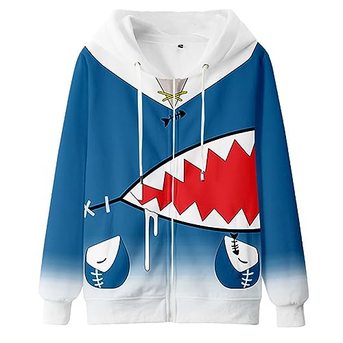 Virtual Anchor Gawr Gura Cartoon Hoodie Sweatshirt mit Reißverschluss für Gura Fans Cosplay von sdfsdfsd