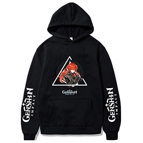 sdfsdfsd Anime Game Genshin Impact Cartoon Hoodie, Unisex Casual Sweatshirt für Genshin Impact Fans Geschenke, Schwarz-6, XL von sdfsdfsd