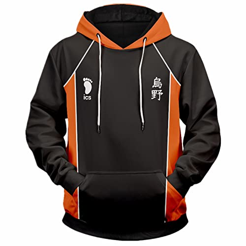 sdfsdfsd Anime Haikyuu! Karasuno Cosplay Hoodie, Unisex 3D-Druck Sweatshirt für Cartoon Haikyuu. Fans Geschenke, Schwarz 1, S von sdfsdfsd