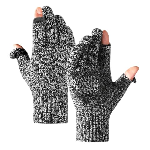 sdfwe Winter Handschuhe,Wintergrau Finger Zeigend Innenhand Rutschfeste Strickhandschuhe Warme Handschuhe Mit Elastischem Bündchen Für Herren Damen Smartphone Outdoor Running Thermohandschuhe von sdfwe