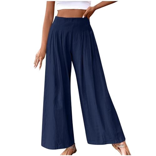 Hose Damen Sommer Weites Bein Hosen Elegant Baumwolle Leinenhose High Waist Elastischer Freizeithose Sommerhose Lang Loose Fit Trousers Mit Taschen Sommerhose Damen Lang Deals Warehouse von sdhienbb