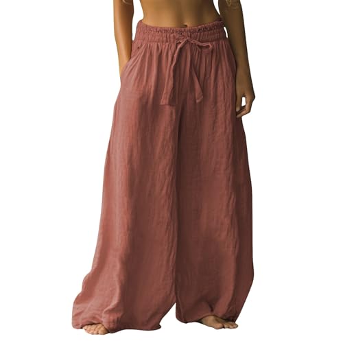 Leinenhose Damen Leicht Leinen Sommerhose Loose Freizeithose High Waist Stoffhose Yogahose Schlupfhose Jogginghose Straight Bein Frauen Hosen Damen Hose Leinen Prime Deals Days von sdhienbb