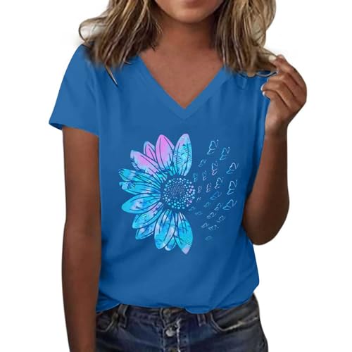 T-Shirt Damen V-Ausschnitt Kurzarm Oberteile Bedruckte Sommer Tunika Lässig Lockere Strand Bluse Elegant Tops Basic Blusenshirt Damen Tshirt Weiss Mit Aufdruck V Ausschnitt Drapierter Stoff von sdhienbb