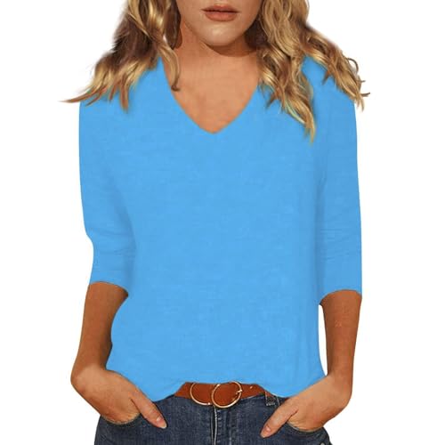 T-Shirt Damen V-Ausschnitt Kurzarm Oberteile Bedruckte Sommer Tunika Lässig Lockere Strand Bluse Elegant Tops Basic Blusenshirt T Shirt Weiß Damen Modisch Und Vielseitig von sdhienbb