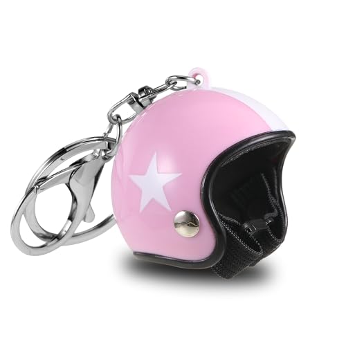 Motorrad Helm Schlüsselanhänger Retro Stern Schlüsselanhänger mit Funktionsfähigem Verschluss Auto Führerschein Bestanden Geschenk Motorrad Geschenke Jahrestag für Männer Frauen Beste Freundin - Rosa von sdhiiolp