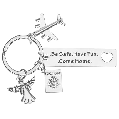 sdhiiolp Glücksbringer Schlüsselanhänger auslandsjahr abschiedsgeschenk geschenke für reisende mit Gravur Be Safe. Have Fun. Come Home. mit Schutzengel Passport Flugzeug Anhänger Glücksbringer Reise von sdhiiolp