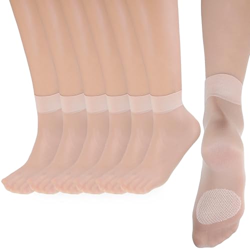 sdhiiolp NylonstrüMpfe Damen Nylon Socken 12 Paar Feinstrümpfe 20 DEN Feinstrumpfsöckchen Feinsöckchen Mit Rutschfester Unterseite (Hautfarben) von sdhiiolp