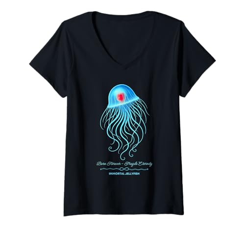Damen Immortal Jellyfish - Born Forever. Kunstvolles Ozean-Motiv T-Shirt mit V-Ausschnitt Damen Immortal Jellyfish - Born Forever. Kunstvolles Ozean-Motiv T-Shirt mit V-Ausschnitt von seablub - Meet Floating Creatures