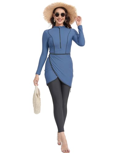 seafanny Damen 3-teilige muslimische Bademode Full Cover Hijab Burkini Modest Badeanzug buqini(Blau 48) 4XL von seafanny