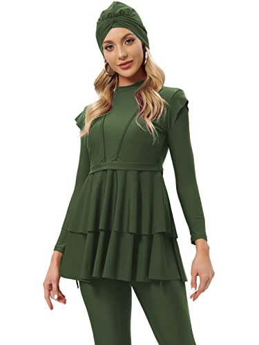seafanny Damen Modest Badeanzug Langarm Burkini Full Cover Muslim Badeanzug (Grün 48) 4XL von seafanny