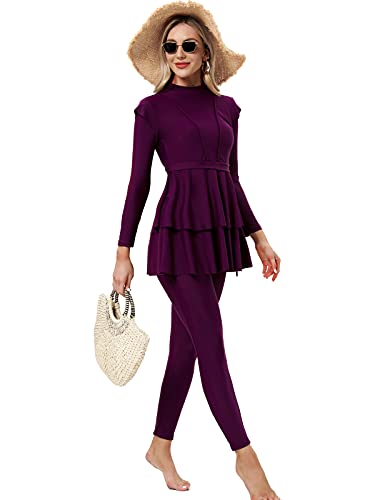 seafanny Damen Modest Badeanzug Langarm Burkini Full Cover Muslim Badeanzug M(38) von seafanny