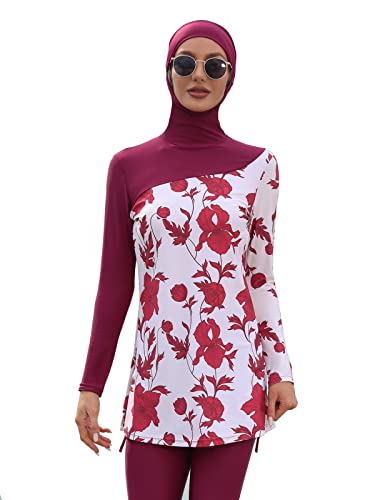 seafanny Muslimische Bademode für Damen Full Cover Hijab Burkini Bescheidener Badeanzug(Blume 46) 3XL von seafanny