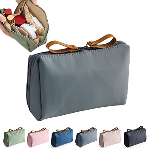 Einfarbige Kosmetiktasche mit doppeltem Reißverschluss, Reise-Make-up-Tasche für Frauen, Damen Reise Leichte Portable Wasserdicht Kulturbeutel Kleine Schminktasche Kulturtasche MakeUp Tasche (Grau) von seafly