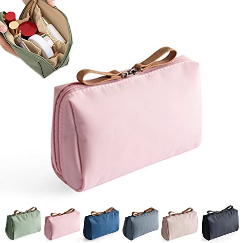 Einfarbige Kosmetiktasche mit doppeltem Reißverschluss, Reise-Make-up-Tasche für Frauen, Damen Reise Leichte Portable Wasserdicht Kulturbeutel Kleine Schminktasche Kulturtasche MakeUp Tasche (Rosa) von seafly