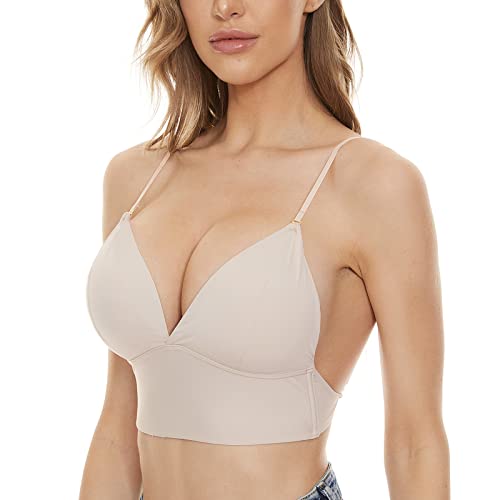 seagallery BH mit niedrigem Rücken, bügelfrei, U-förmig, rückenfrei, wandelbar, Spaghetti-Träger, BH für Damen, Neckholder-Top, Bralette, beige, Large von seagallery