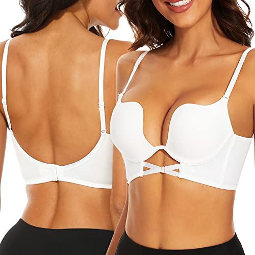 seagallery BH mit niedrigem R?cken f?r Damen, niedriger Schnitt, tiefer V-Ausschnitt, Push-Up, B?gel, Multiway, umwandelbarer BH, wei?, 75B von seagallery