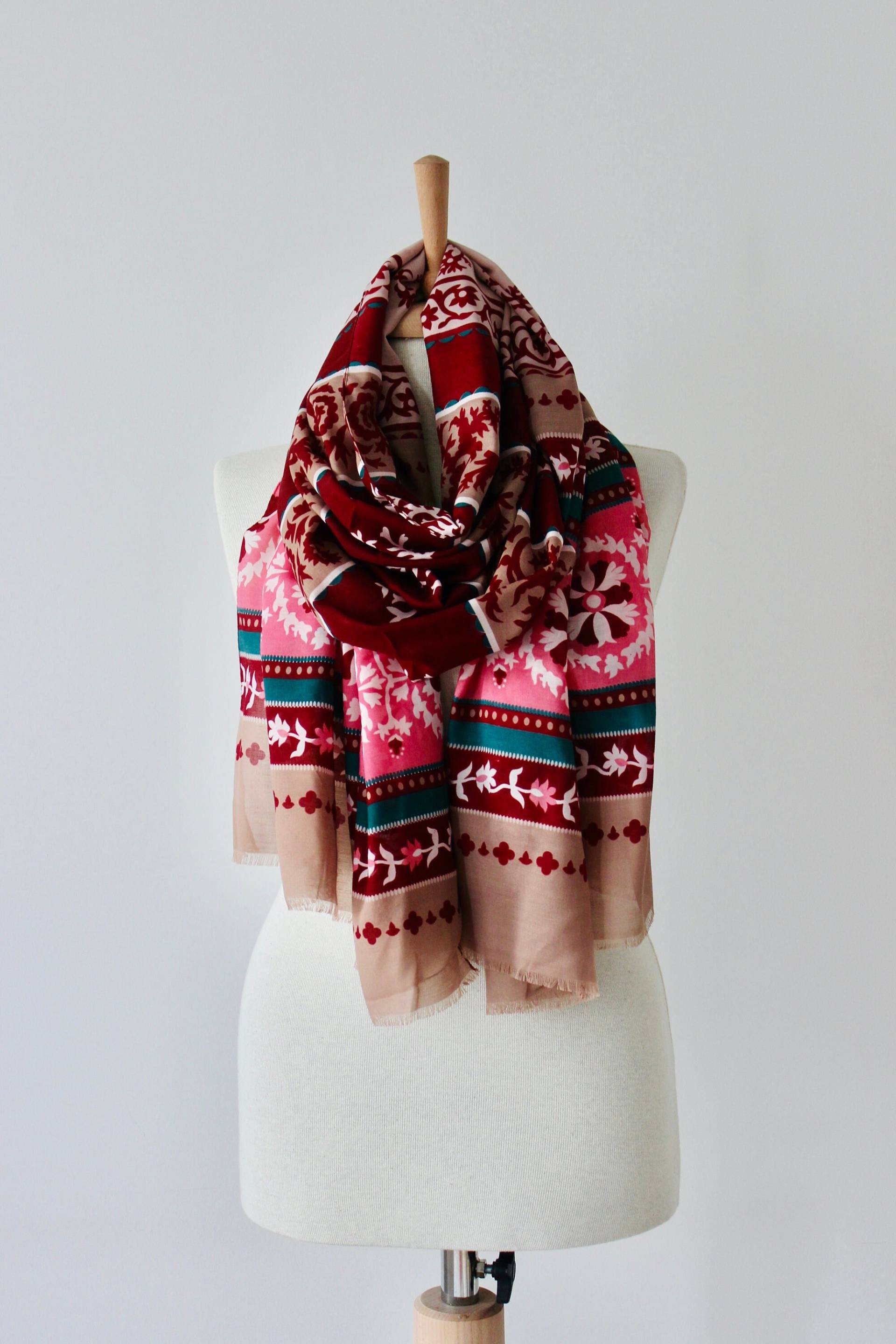 Floral Baumwolle Schal - Braun Burgunder Pareo Frühling Gemusterte -Floral von seahorsescarf