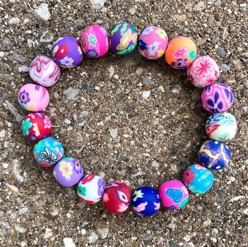 Buntes Ton Blumen Perlen Armband Set Mit Sterlingsilber-Funden. Einzigartige Perlen-Stretch-Armbänder. Handgefertigter Schmuck Für Frauen/Mädchen von seamingly60s