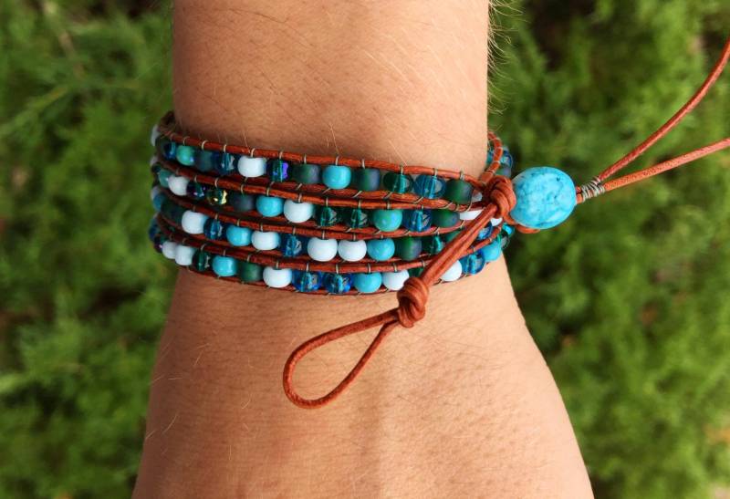 Glas Opal Karibik Mix Armband. 4 X Wickelarmband. Frauen Die Perlen Handgemachte Schmuck von seamingly60s