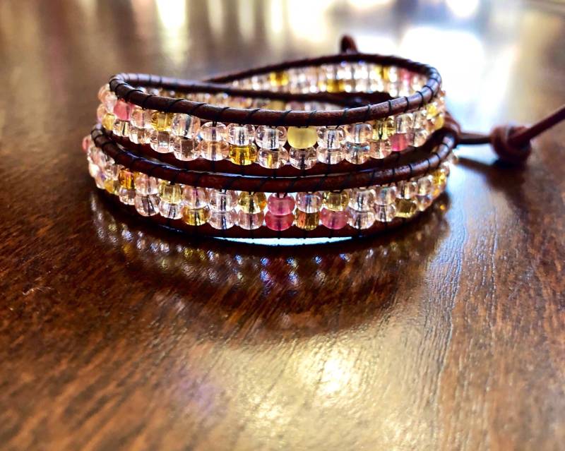 Rose Gold Perlen Armband, Frauen 2 X Wickelarmband, Einzigartige Lederarmband, Lederschmuck von seamingly60s