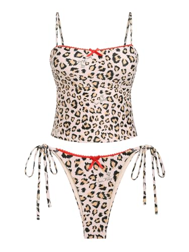 seamoly Gingham-Tankini-Set mit Schleife und Schnürung an der Seite, Heller Kaffee, S von seamoly