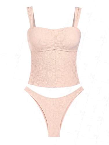 seamoly Gingham-Tankini-Set mit Schleife und Schnürung an der Seite, Hellrosa, Größe 03, Medium von seamoly