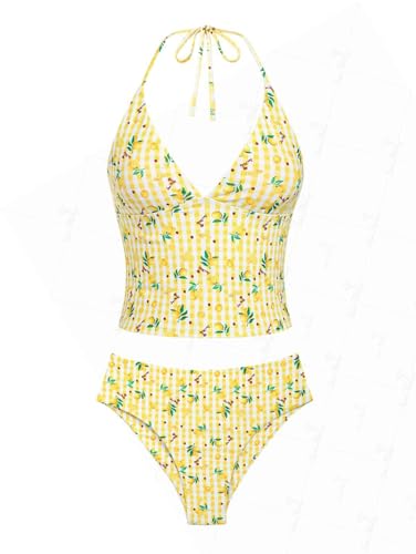 seamoly Neckholder-Tankini-Set mit Blumenmuster, gelb, XS von seamoly