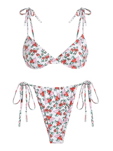 seamoly Tanga-Bikini-Set mit strukturierten Bindebändern, Mehrfarbig, Größe 06, XS von seamoly