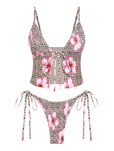 seamoly Tanga-Tankini-Set mit Rüschenbesatz, strukturiert, seitlich gebunden, Kaffee-02, Medium von seamoly